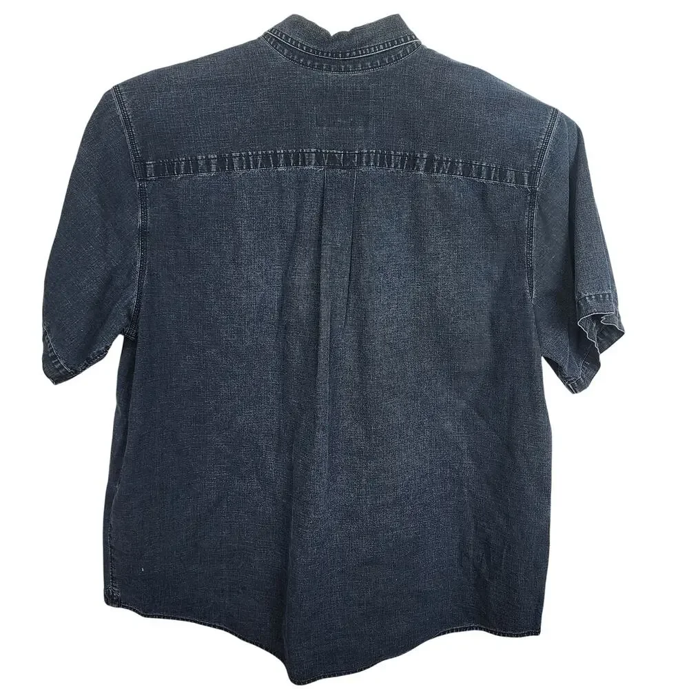 Men's Harley Davidson Button Up Short Sleeve Denim Patch Shirt 2XL - Picture 2 of 5